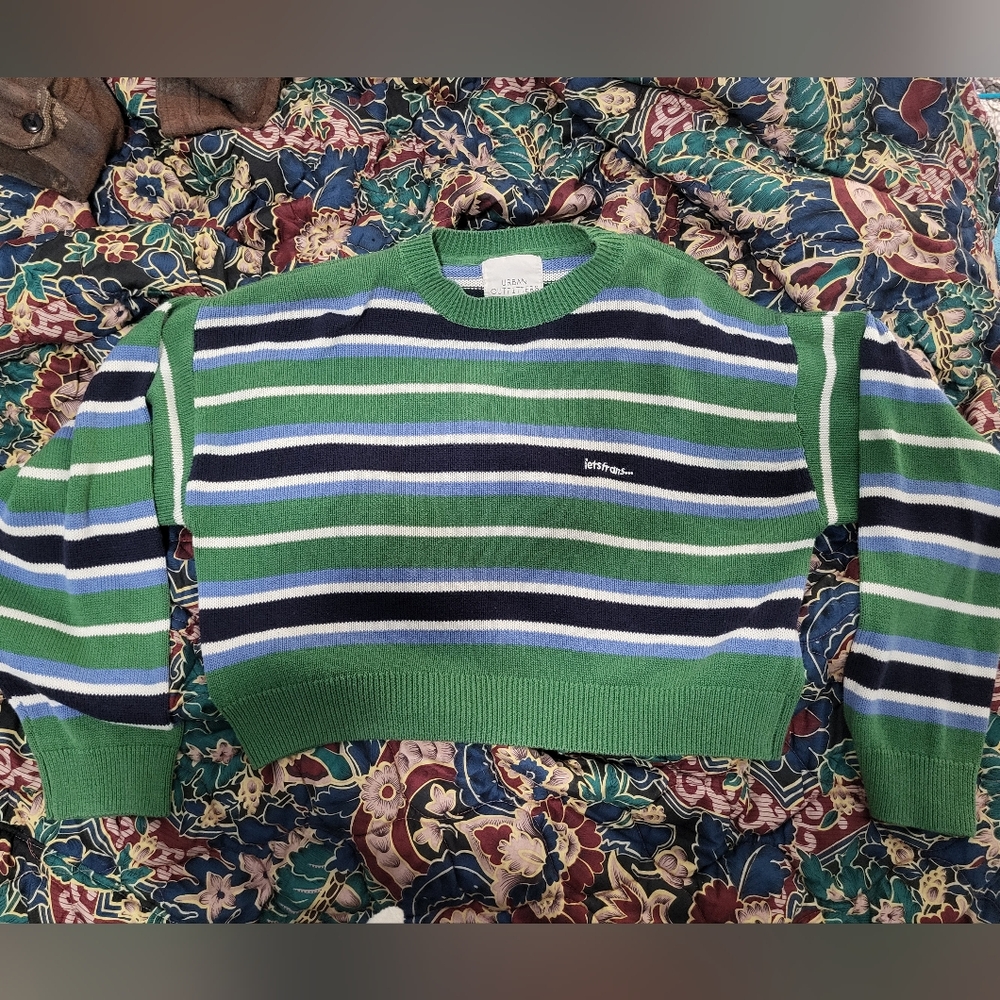Urban Outfitters Uo Iets Frans Cropped Blue Green Striped Sweater size XS